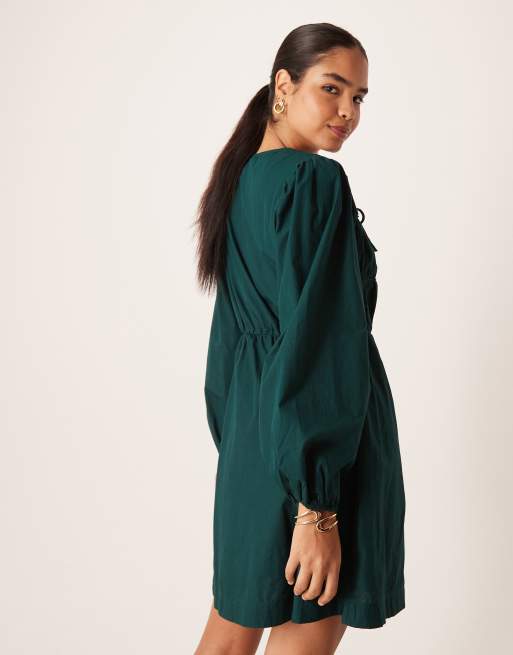 Vestido corto verde joya oscuro de manga larga con lazada delantera de YAS, 4 de 4