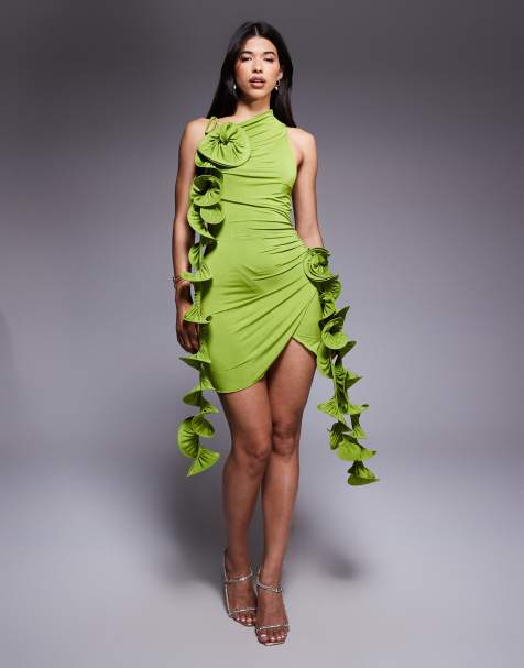 Vestido corto verde lima con tirabuzones colgantes de ASOS DESIGN - view 1