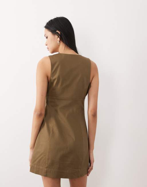 Vestido corto verde oliva ajustado con escote cuadrado de ASOS DESIGN Tall, 4 de 4