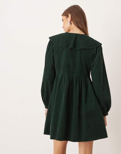 Vestido corto verde oscuro amplio de pana Cassis de Nobody's Child, 2 de 4