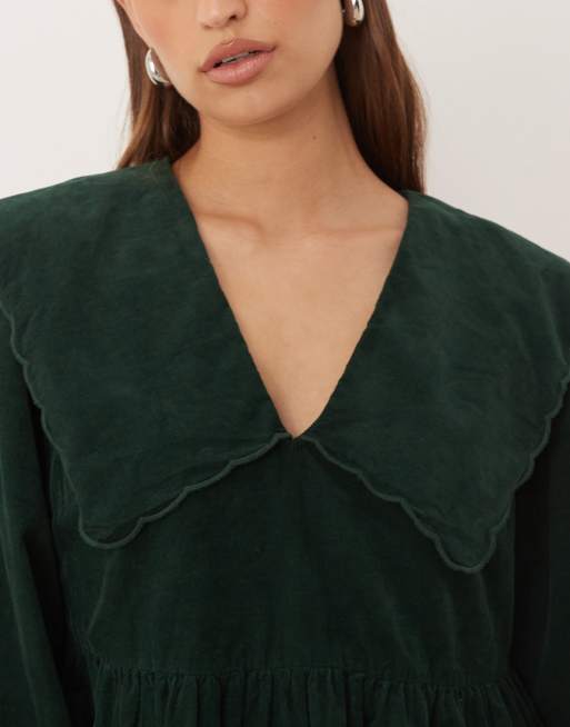 Vestido corto verde oscuro amplio de pana Cassis de Nobody's Child, 4 de 4