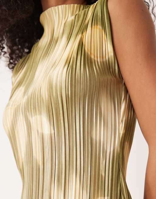 Vestido corto verde sin mangas plisado con estampado floral de ASOS DESIGN, 3 de 4