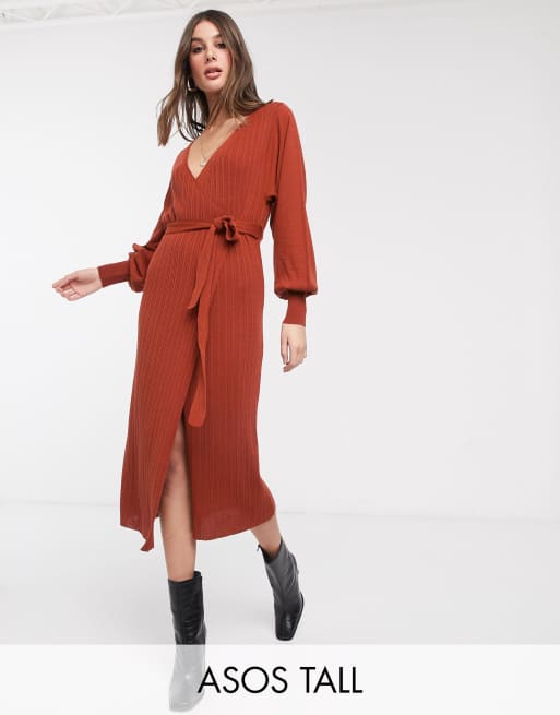 Vestido cruzado de punto con mangas voluminosas de ASOS DESIGN Tall