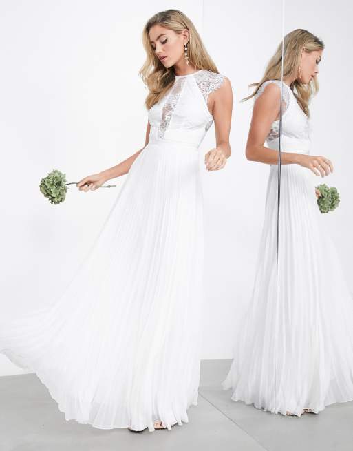 Vestido de boda color marfil con corpiño de encaje delicado y falda plisada Ruby de ASOS Edition