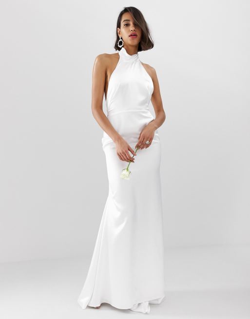 Vestido de boda largo con cuello halter y espalda descubierta de ASOS