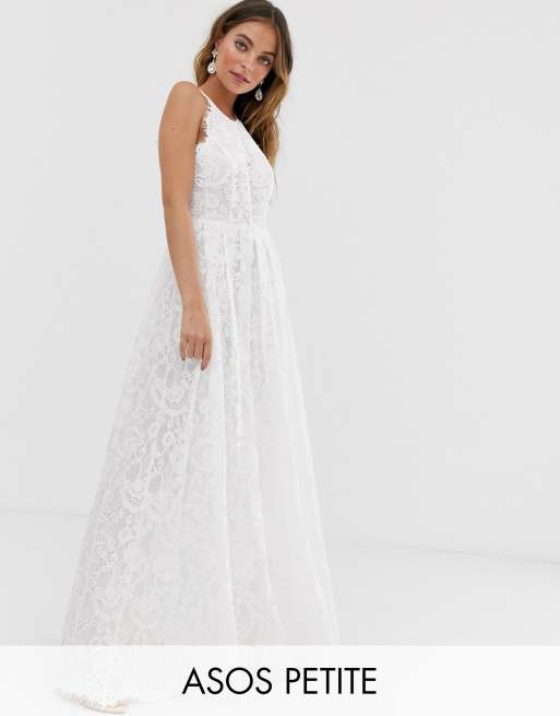 Vestido de boda largo de encaje con cuello halter de ASOS EDITION Petite