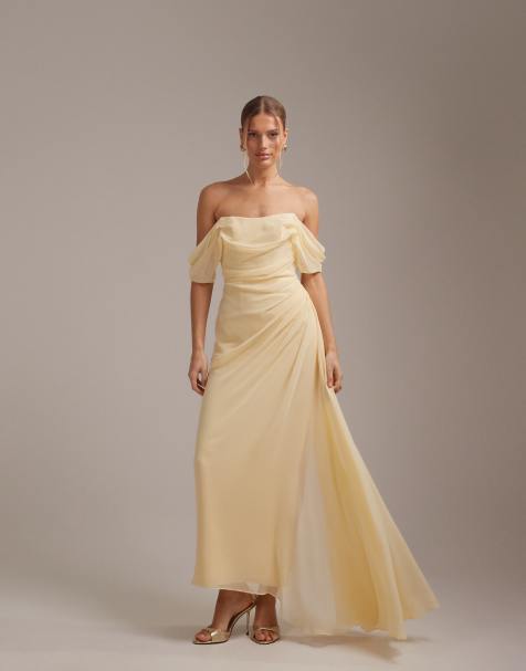Vestido de dama de honor amarillo con escote Bardot de georgette de ASOS DESIGN - view 1