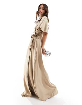 Vestidos de dama de honor de chiffon con mangas cap de encaje Azul Marino