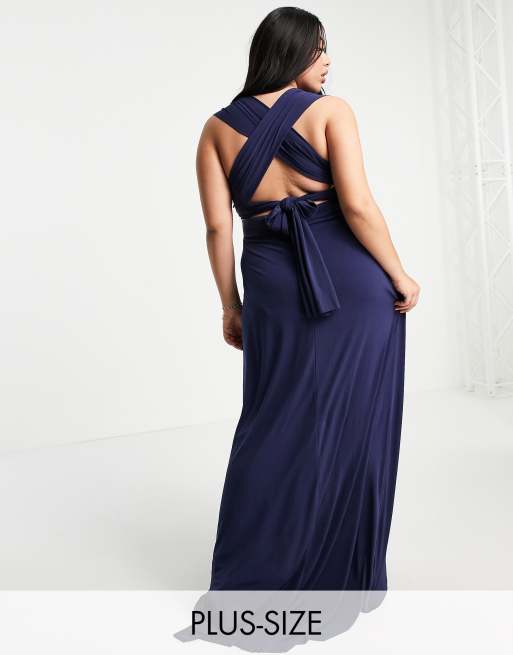 Vestido de dama de honor largo azul marino multiposición de TFNC Plus