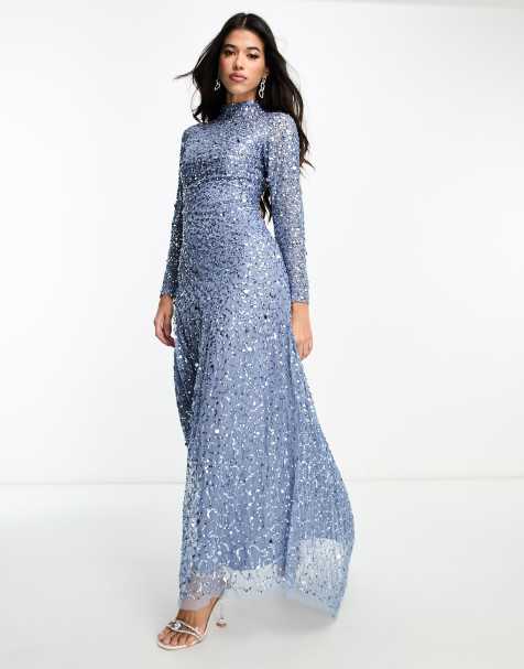 Vestido de dama de honor largo azul oscuro con abalorios Modest de Beauut - view 1