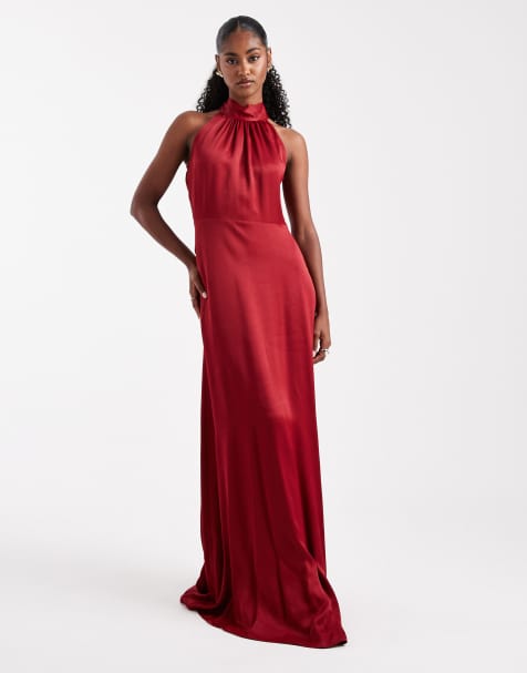 Vestido de dama de honor largo burdeos con cuello halter de Maids to Measure - view 1