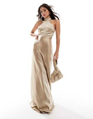 Vestidos largos de dama de honor estilo halter de chiffon Verde Menta