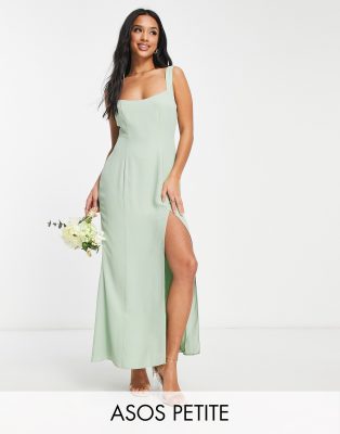 Vestidos largos de dama de honor de chiffon sin tirantes Salvia polvorienta