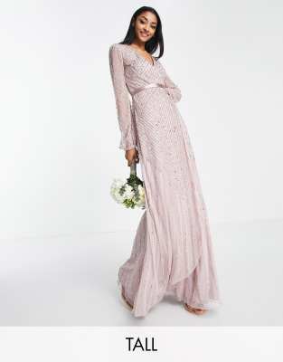 Vestido de dama de honor largo color topo cruzado de Frock and Frill Tall