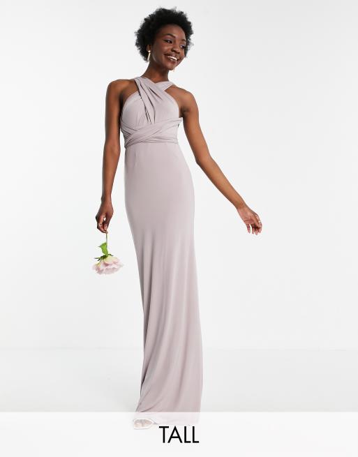 Vestido de dama de honor largo gris claro multiposición de TFNC Tall