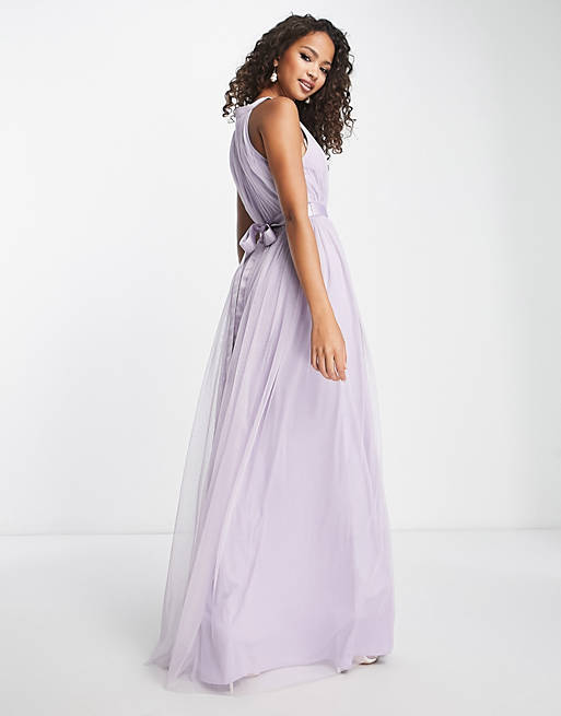 Vestido de dama de honor largo lila con cuello halter de Anaya | ASOS