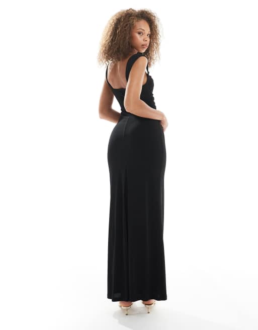 Vestido de dama de honor largo negro con cuello desbocado de punto de Pretty Lavish, 4 de 4