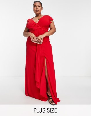 Vestidos largos de dama de honor estilo halter de chiffon Rojo Tallas Grandes