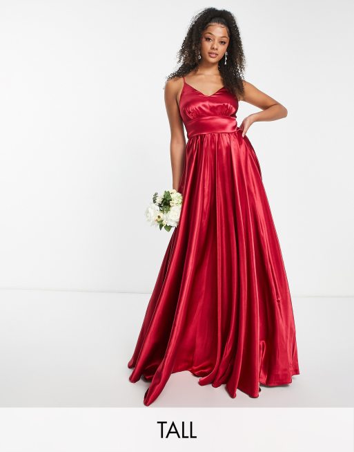 Vestido de dama de honor largo rojo otoñal plisado de Little Mistress Tall