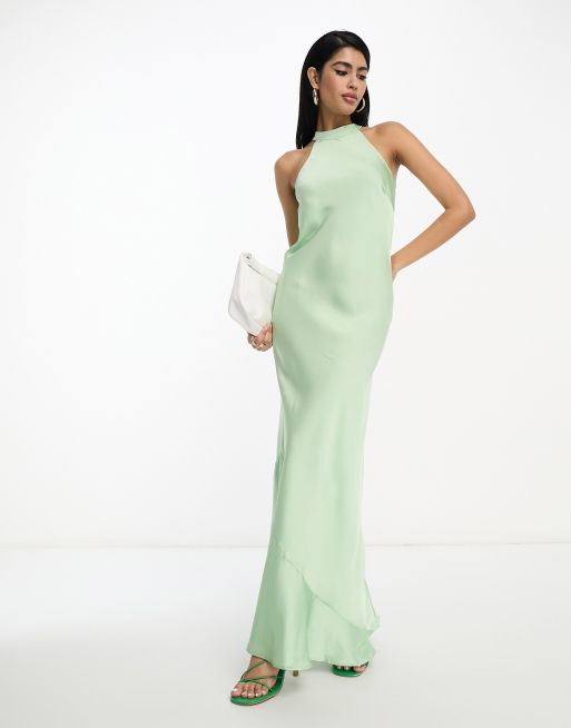 camino Referéndum Bienvenido Vestido de dama de honor largo verde menta con cuello halter de Vila | ASOS