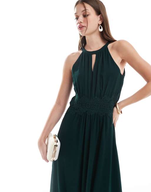Vestido de dama de honor largo verde oscuro con cuello halter de Vila, 4 de 4