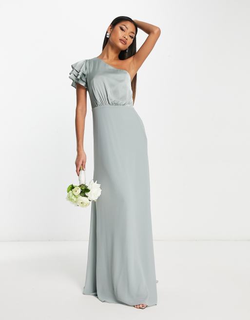 Vestido de dama de honor largo verde salvia asimétrico de TNFC