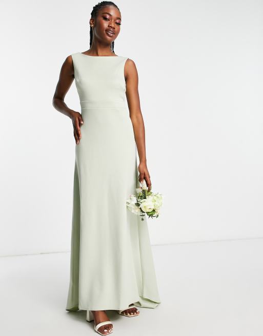 Vestido de dama de honor largo verde salvia con lazo en la espalda de TFNC, 4 de 4