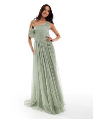 Vestidos Modernos Para Damas De Honor Junior De Longitud Té Con Falda AsiméTrica Verde oliva main image 1