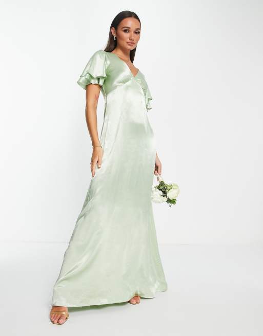 Vestido de dama de honor midi color salvia con abertura en forma de corazón en la espalda Vera de Topshop