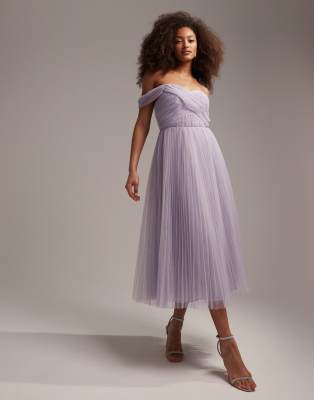 Vestido largo de dama de honor de chiffon con tirantes dobles Lavanda