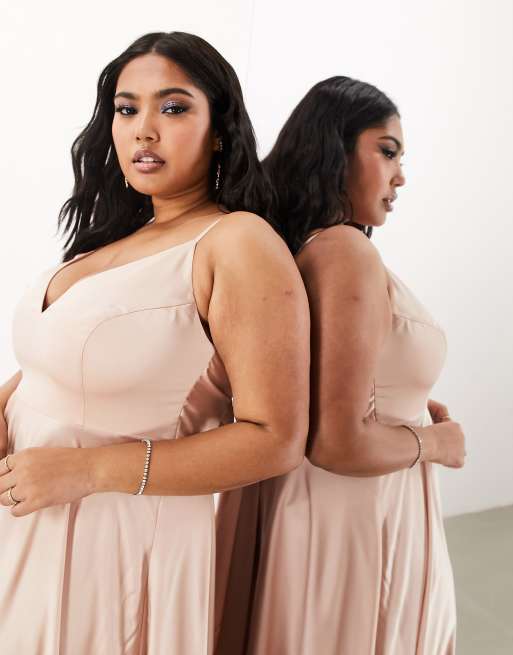 Vestido de dama de honor midi rosa rubor con lazada en la espalda