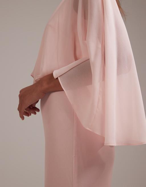 Vestido de dama de honor rosa de corte al bies de satén con capa superpuesta de chifón transparente de ASOS DESIGN, 5 de 5