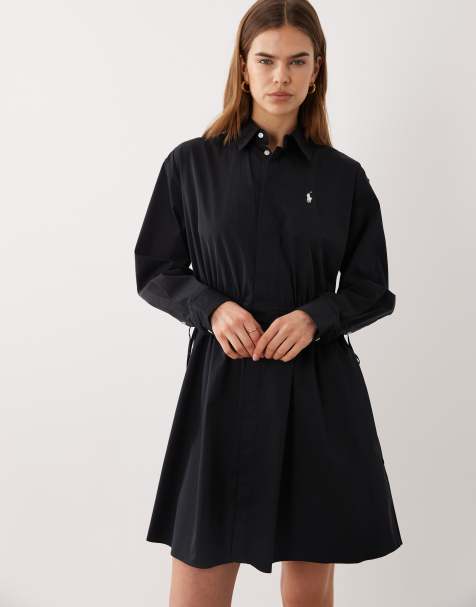Vestido de día camisero negro de manga larga de tejido liso de Polo Ralph Lauren - view 1