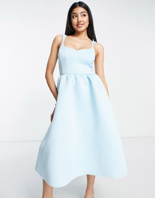 Vestido de graduación midi azul pálido estilo corsé de ASOS DESIGN