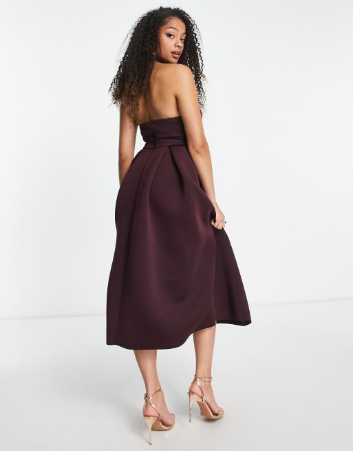 Vestido de graduacion midi color berenjena con cuello halter abertura y detalle retorcido de ASOS DESIGN Tall