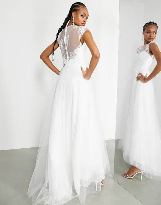 Vestido de novia con corpi o bordado y capa inferior de encaje Camille de ASOS Edition