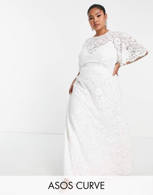 Vestido de novia con mangas acampanadas de encaje Olivia de ASOS DESIGN Curve 