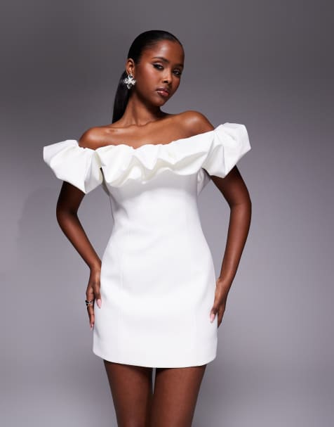 Vestido de novia corto blanco con escote Bardot de Forever New - view 1