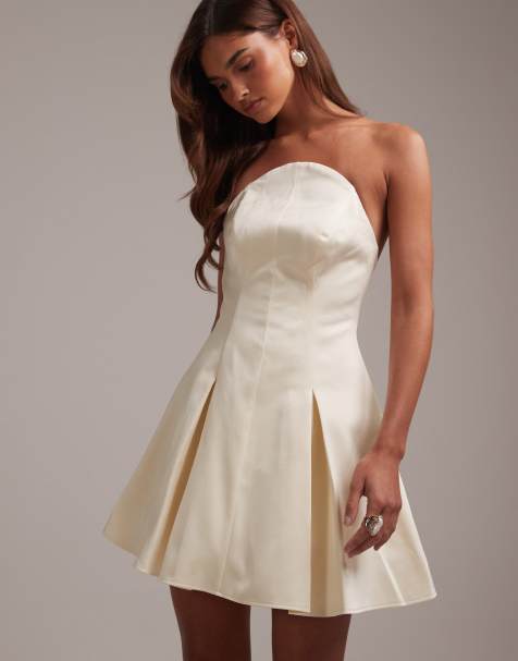 Vestido de novia corto blanco marfil con escote palabra de honor de media luna de ASOS DESIGN - view 1