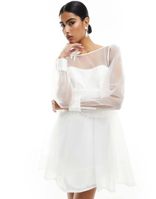 Vestido de novia corto blanco marfil con lazo en la espalda de organza de Forever New