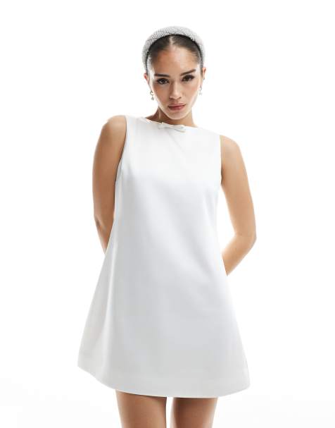 Vestido de novia corto blanco marfil de corte recto con lazo en la parte delantera de Six Stories - view 1