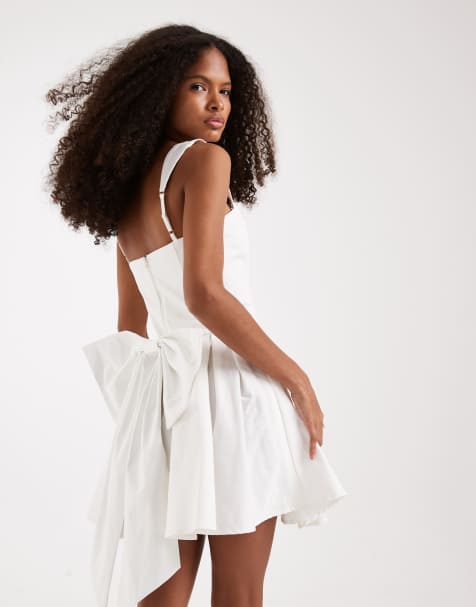 Vestido de novia corto color blanco marfil plisado estilo corsé con lazo en la espalda de TFNC Petite - view 1