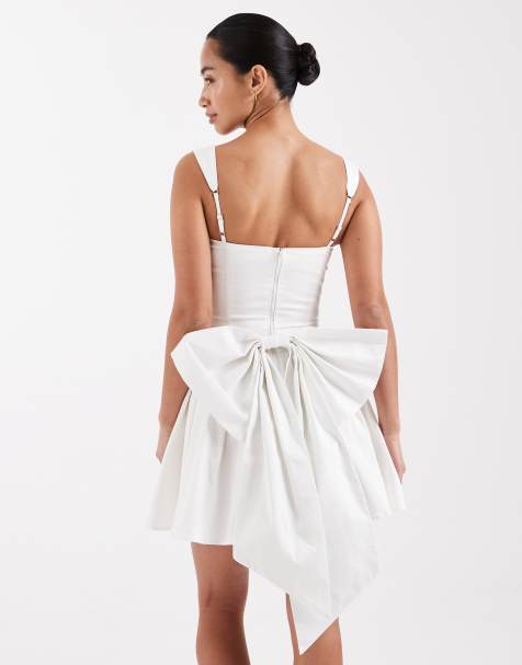 Vestido de novia corto color blanco marfil plisado estilo corsé con lazo en la espalda de TFNC Petite - view 1