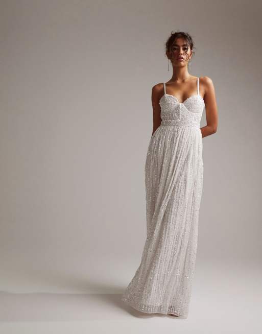Vestido de novia de tirantes con cuerpo tipo corsé, falda de corte amplio y abalorios Esme de ASOS DESIGN 