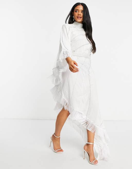 Vestido de novia largo blanco de manga larga con diseño adornado de A Star Is Born