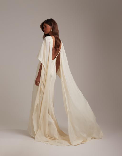 Vestido de novia largo blanco marfil con espalda escotada y capa superpuesta de ASOS DESIGN, 2 de 5