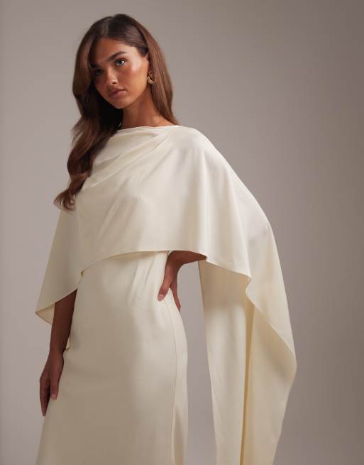 Vestido de novia largo blanco marfil con espalda escotada y capa superpuesta de ASOS DESIGN, 3 de 5