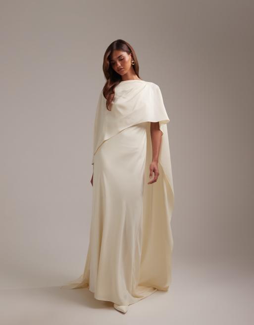 Vestido de novia largo blanco marfil con espalda escotada y capa superpuesta de ASOS DESIGN, 4 de 5