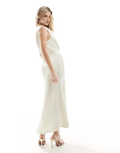 Vestido de novia largo color crema con cuello desbocado de Vila, 3 de 4