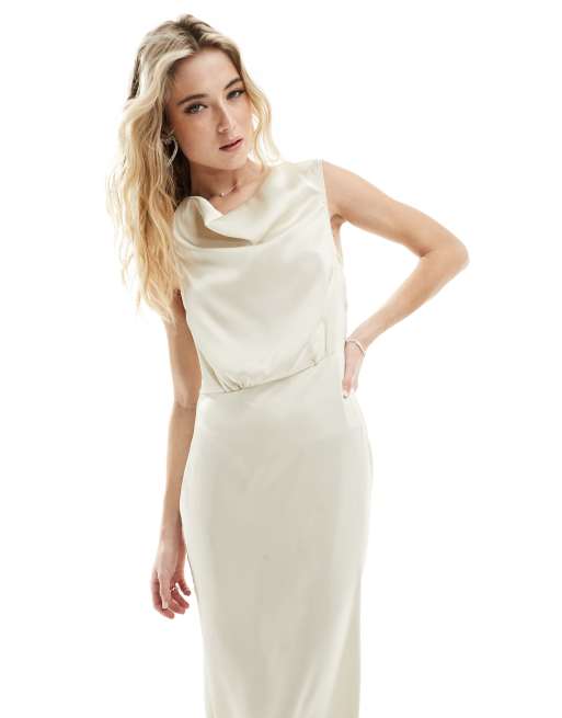 Vestido de novia largo color crema con cuello desbocado de Vila, 4 de 4